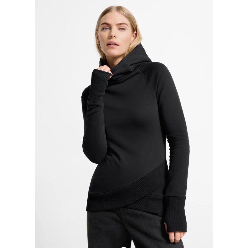 MARCELLA NEW YORK Geneva Pullover Hoodie Sweatshirt Black Size S Tulip Hem